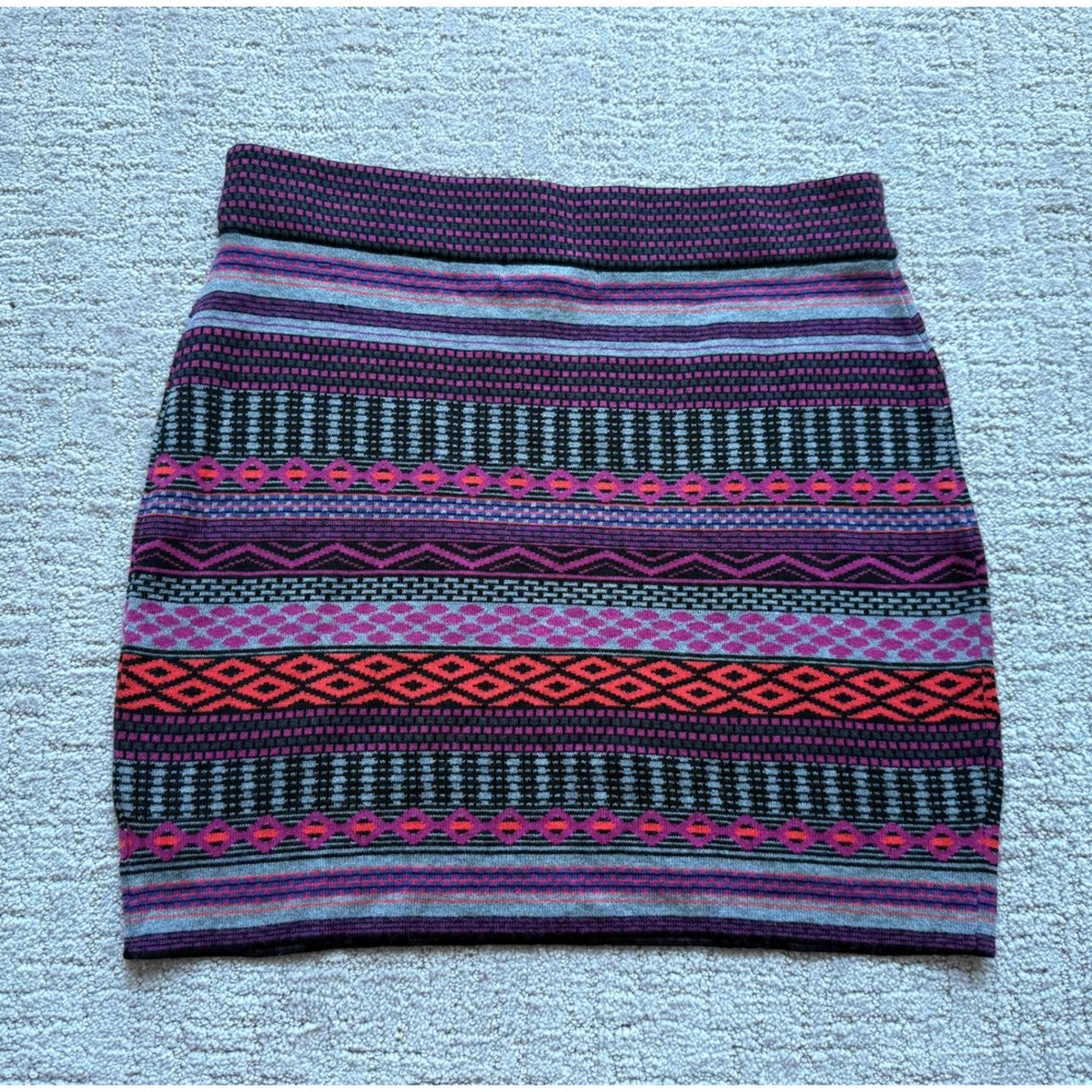 Krimson Klover Ethnic Fair Isle Merino Wool silk Pull On Skirt Women L Knit EUC - Picture 6 of 6